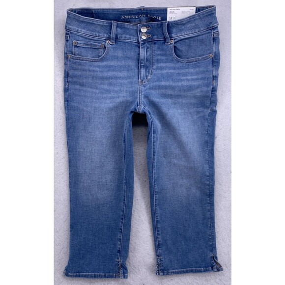 American Eagle Artist Crop Jeans Size 12 Short Next Level Stretch Blue Denim NWT - Picture 13 of 16
